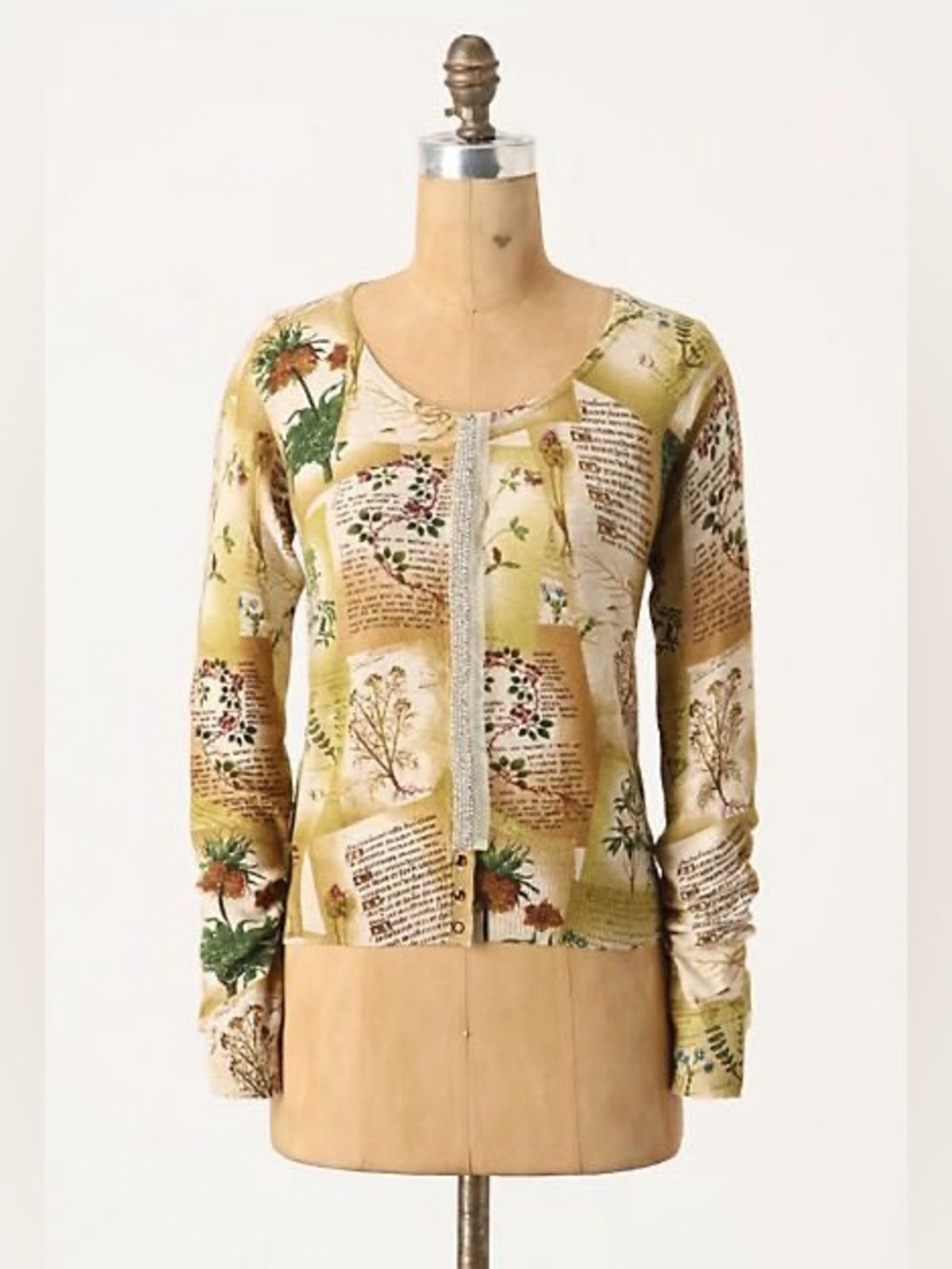 Anthropologie Guinevere Botanical Horticultural Cardigan Beaded Sweater